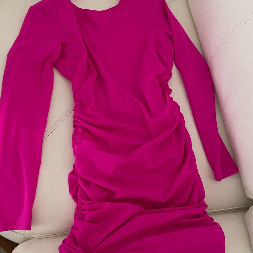 Elegant Pink Long Sleeve Dress backless